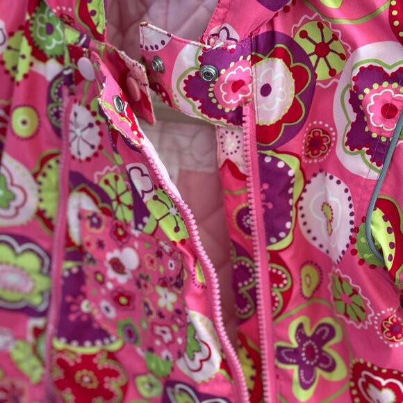 Hanna Andersson Floral Hooded Snowsuit Winter Toddler Girls 80 18 24M 2T Pink - Picture 6 of 14